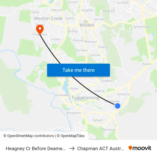Heagney Cr Before Deamer Cr to Chapman ACT Australia map
