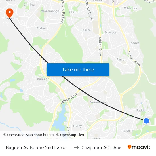 Bugden Av Before 2nd Larcombe Cr to Chapman ACT Australia map