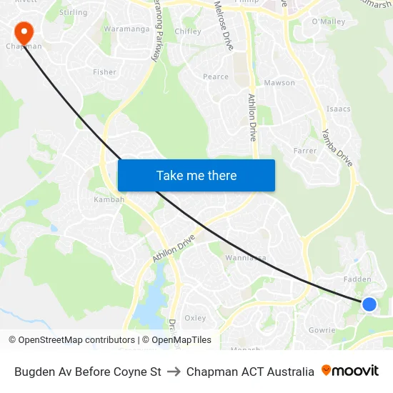 Bugden Av Before Coyne St to Chapman ACT Australia map