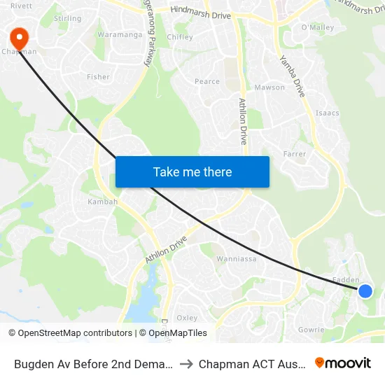Bugden Av Before 2nd Demaine Cr to Chapman ACT Australia map