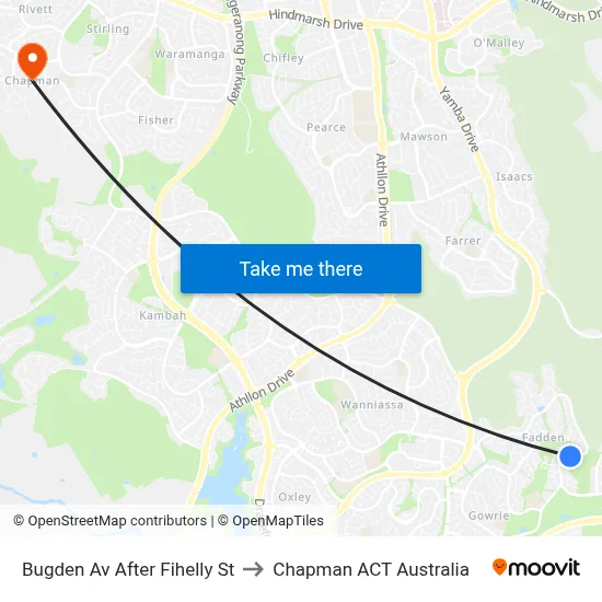 Bugden Av After Fihelly St to Chapman ACT Australia map
