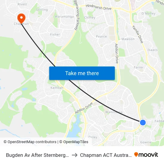 Bugden Av After Sternberg Cr to Chapman ACT Australia map