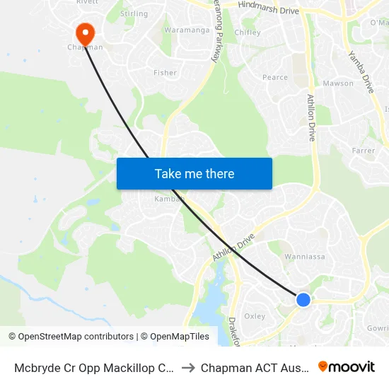 Mcbryde Cr Opp Mackillop College to Chapman ACT Australia map