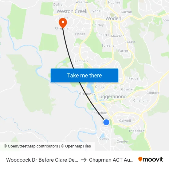 Woodcock Dr Before Clare Dennis Av to Chapman ACT Australia map