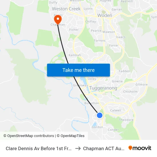Clare Dennis Av Before 1st Fred Ln Cr to Chapman ACT Australia map