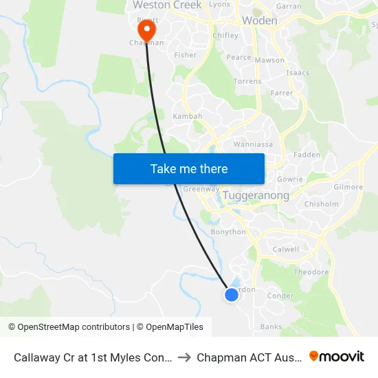 Callaway Cr at 1st Myles Connell Cr to Chapman ACT Australia map