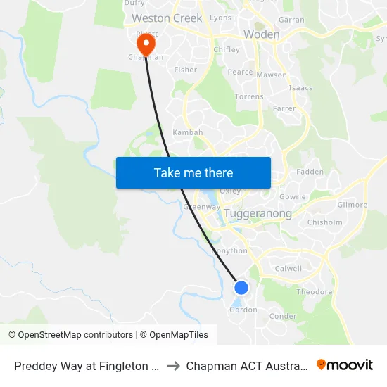 Preddey Way at Fingleton Cr to Chapman ACT Australia map