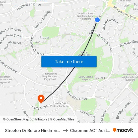 Streeton Dr Before Hindmarsh Dr to Chapman ACT Australia map