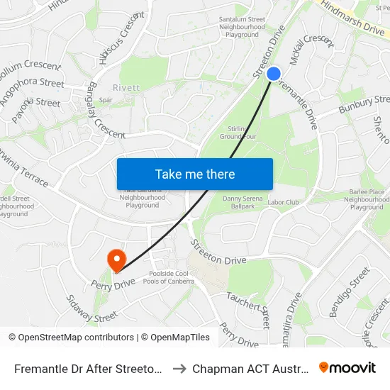 Fremantle Dr After Streeton Dr to Chapman ACT Australia map