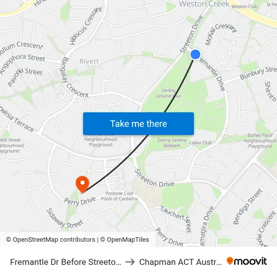 Fremantle Dr Before Streeton Dr to Chapman ACT Australia map