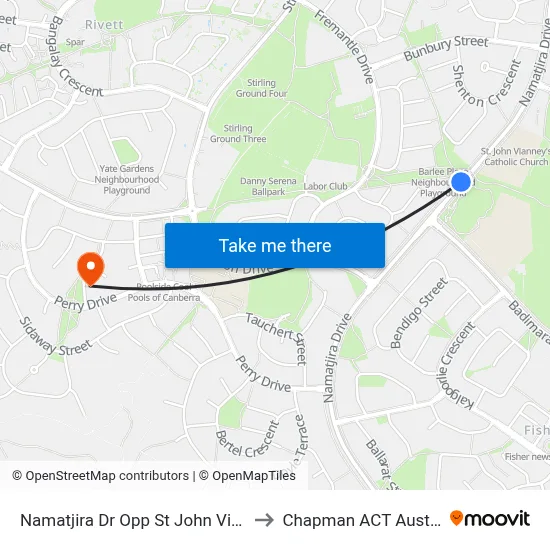 Namatjira Dr Opp St John Vianney to Chapman ACT Australia map