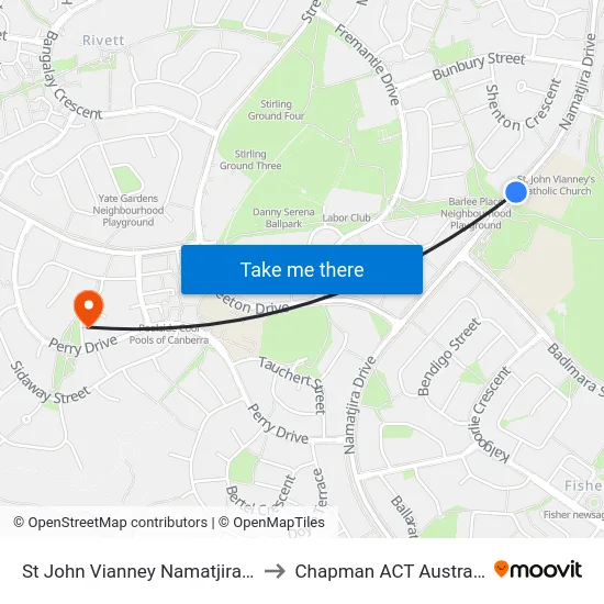 St John Vianney Namatjira Dr to Chapman ACT Australia map