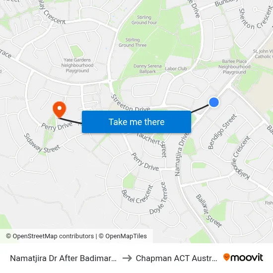 Namatjira Dr After Badimara St to Chapman ACT Australia map
