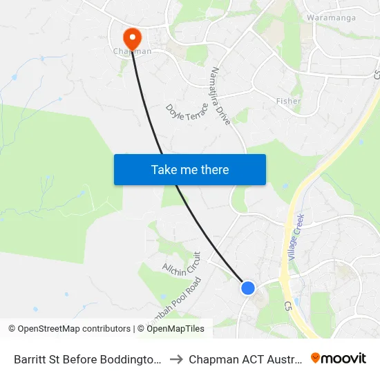 Barritt St Before Boddington Cr to Chapman ACT Australia map