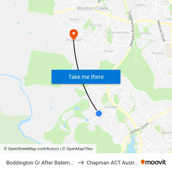 Boddington Cr After Bateman St to Chapman ACT Australia map