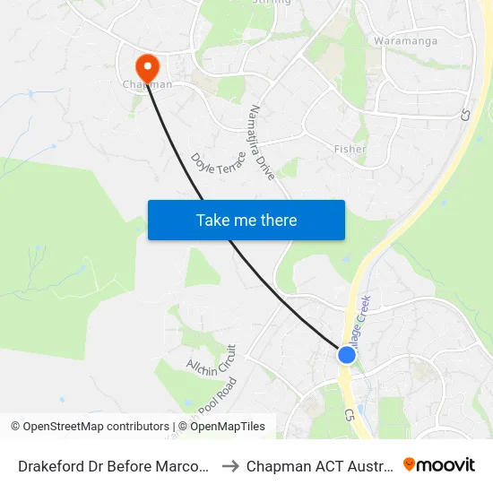 Drakeford Dr Before Marconi Cr to Chapman ACT Australia map