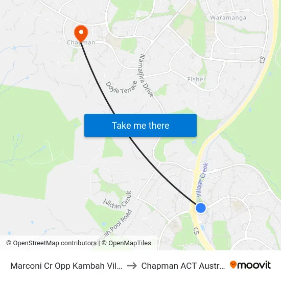 Marconi Cr Opp Kambah Village to Chapman ACT Australia map