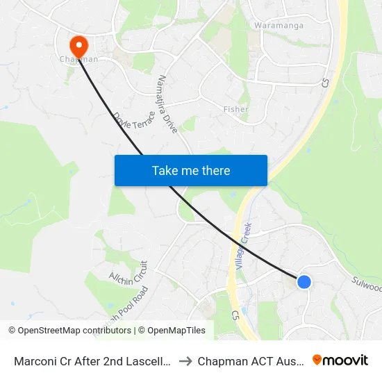 Marconi Cr After 2nd Lascelles Cct to Chapman ACT Australia map