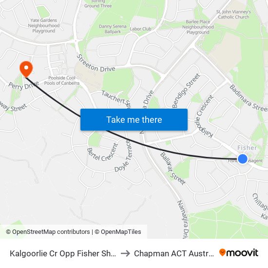 Kalgoorlie Cr Opp Fisher Shops to Chapman ACT Australia map