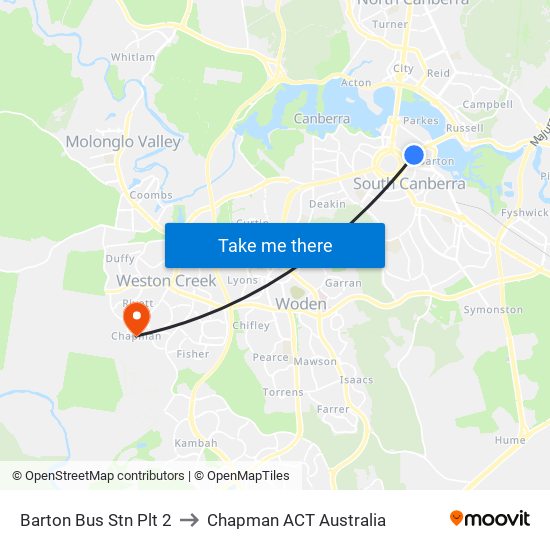 Barton Bus Stn Plt 2 to Chapman ACT Australia map