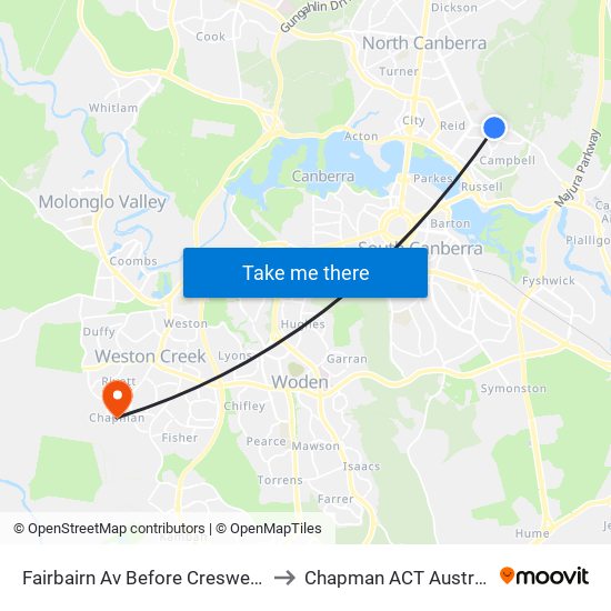 Fairbairn Av Before Creswell St to Chapman ACT Australia map