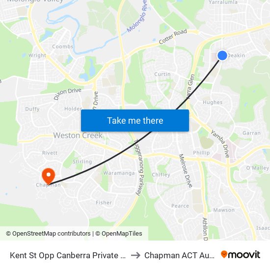 Kent St Opp Canberra Private Hospital to Chapman ACT Australia map