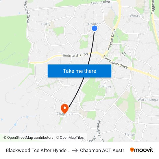 Blackwood Tce After Hyndes Cr to Chapman ACT Australia map