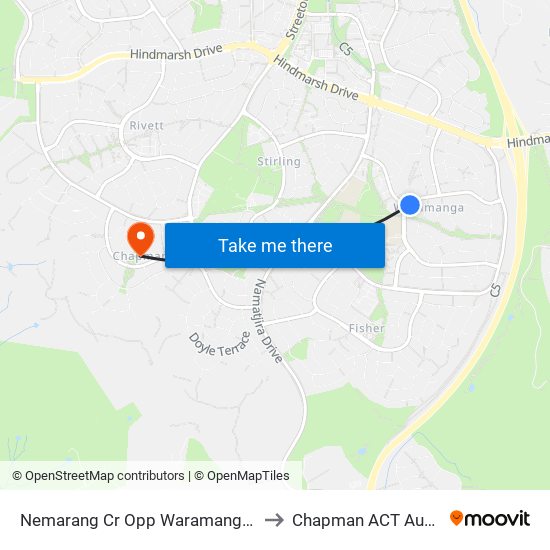 Nemarang Cr Opp Waramanga Shops to Chapman ACT Australia map
