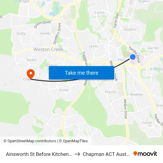 Ainsworth St Before Kitchener St to Chapman ACT Australia map