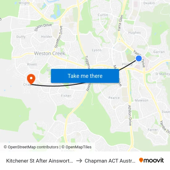 Kitchener St After Ainsworth St to Chapman ACT Australia map