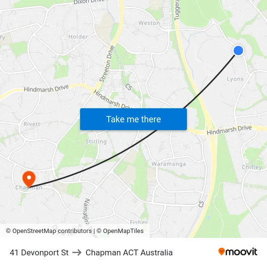 41 Devonport St to Chapman ACT Australia map