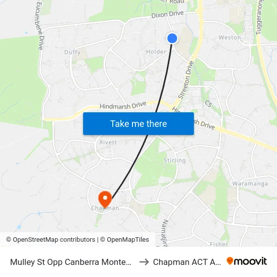 Mulley St Opp Canberra Montessori School to Chapman ACT Australia map