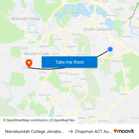 Narrabundah College Jerrabomberra Av to Chapman ACT Australia map