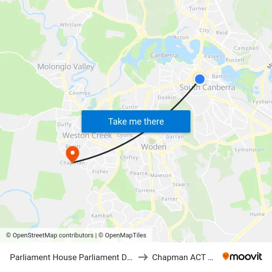 Parliament House Parliament Dr Northbound to Chapman ACT Australia map