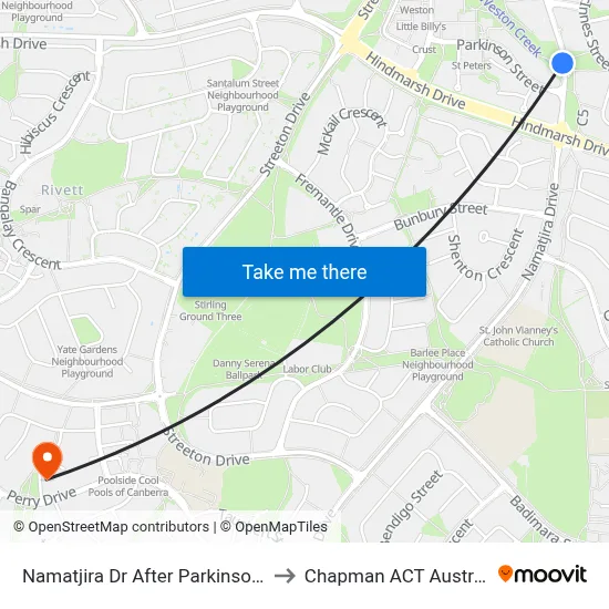 Namatjira Dr After Parkinson St to Chapman ACT Australia map