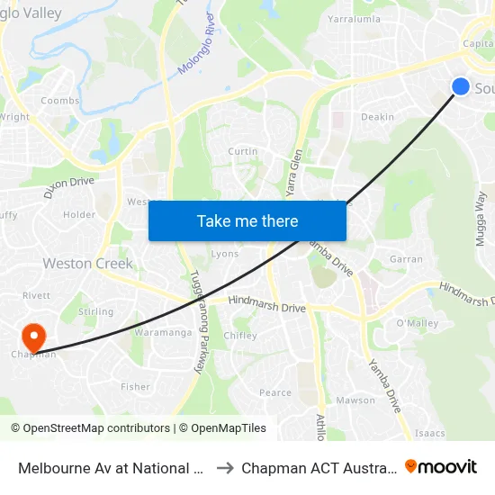 Melbourne Av at National Cct to Chapman ACT Australia map