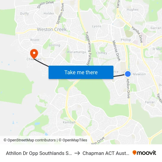 Athllon Dr Opp Southlands Shops to Chapman ACT Australia map