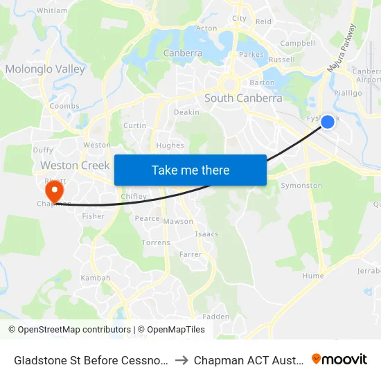 Gladstone St Before Cessnock St to Chapman ACT Australia map