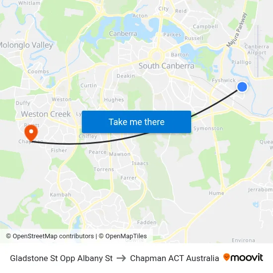 Gladstone St Opp Albany St to Chapman ACT Australia map