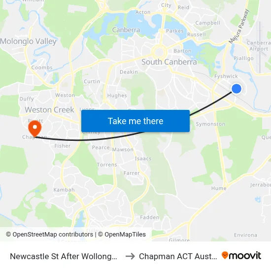 Newcastle St After Wollongong St to Chapman ACT Australia map