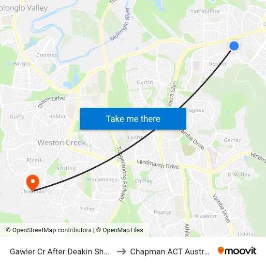 Gawler Cr After Deakin Shops to Chapman ACT Australia map