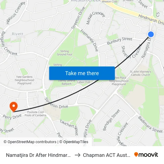 Namatjira Dr After Hindmarsh Dr to Chapman ACT Australia map