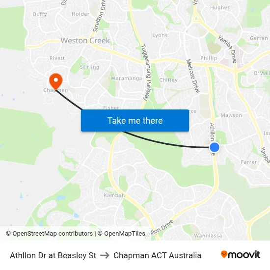 Athllon Dr at Beasley St to Chapman ACT Australia map