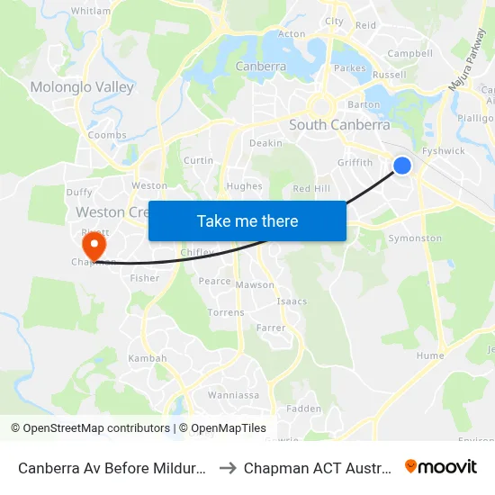 Canberra Av Before Mildura St to Chapman ACT Australia map