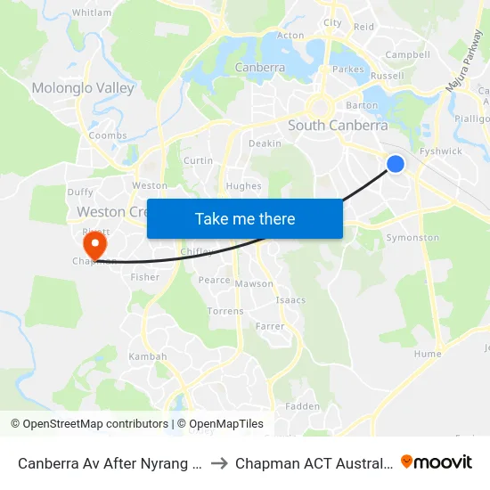 Canberra Av After Nyrang St to Chapman ACT Australia map