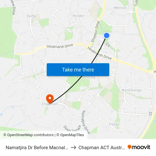 Namatjira Dr Before Macnally St to Chapman ACT Australia map