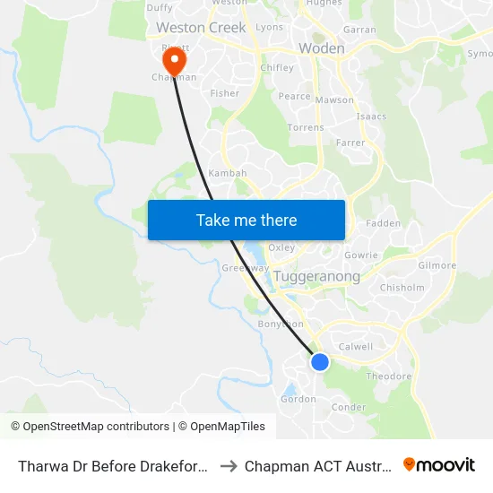 Tharwa Dr Before Drakeford Dr to Chapman ACT Australia map