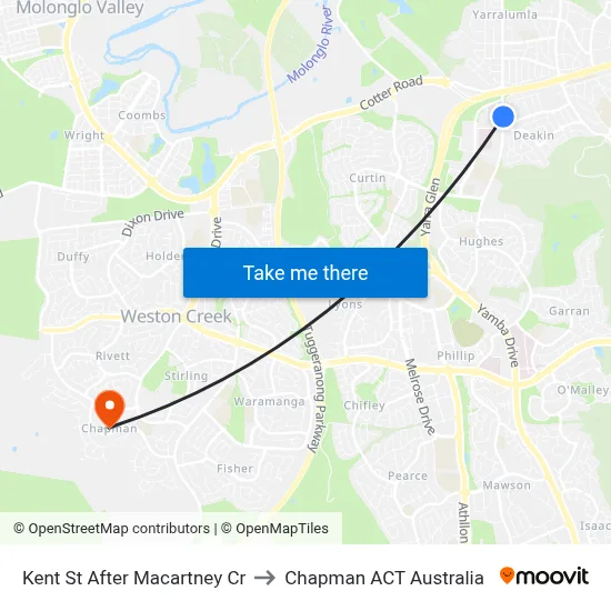 Kent St After Macartney Cr to Chapman ACT Australia map