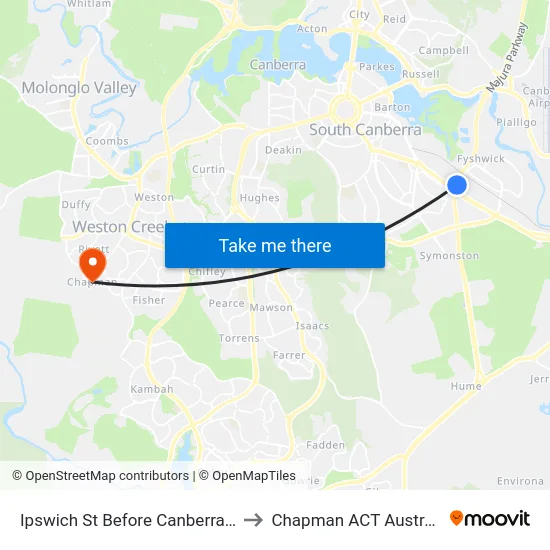 Ipswich St Before Canberra Av to Chapman ACT Australia map