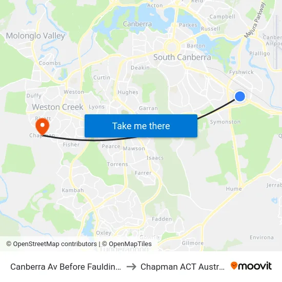 Canberra Av Before Faulding St to Chapman ACT Australia map